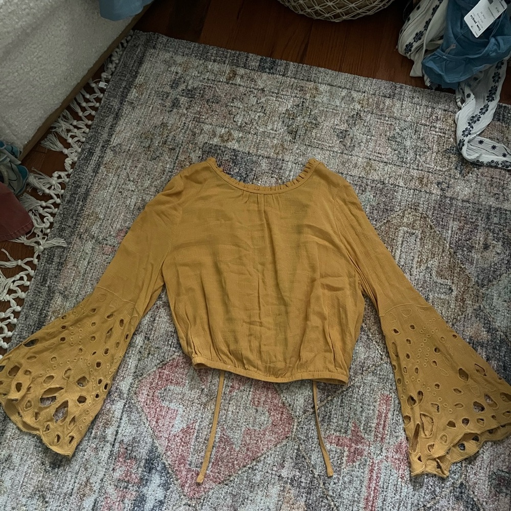 Moon River Yellow Top with Bell Sleeves